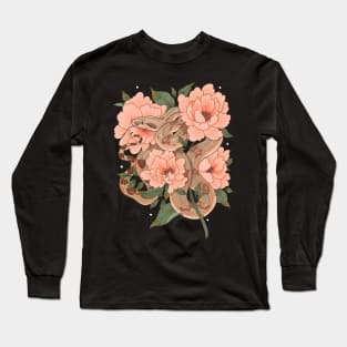 Peaches the Boa constrictor with Peonies Long Sleeve T-Shirt